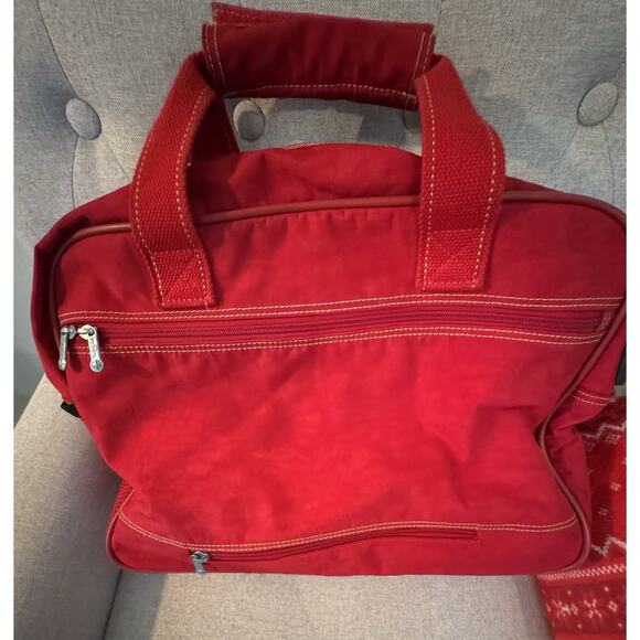 Kipling Duffle Bag Large Red Nylon Luggage Travel Gym Bag/Monkey Key Chain - Picture 4 of 15